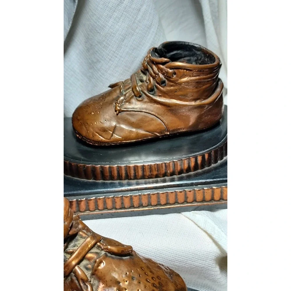 Vintage Bronze Copper Baby Shoe Bookends‎